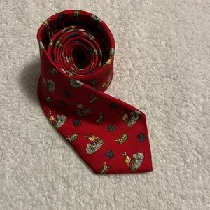 Silko 100% Silk Red Patterned Necktie deer wildlife Made In Italy